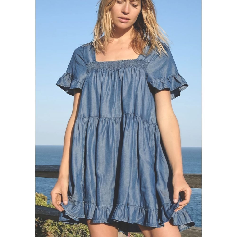 Free People Sadie Denim Tunic Size Small Dress - Light‎ and Airy - Picture 3 of 9
